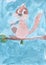 Childrens drawing - Squirrel sits on a branch