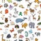 Childrens drawings doodle animals seamless pattern
