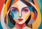 Childrens Illustration Of Abstract Artwork That Uses Colorful Overlapping Shapes To Create A Portrait Of A Beautifu. Generative AI