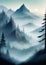 Childrens Illustration Of . Generative. Photo Realistic Illustration Of Mountains Forest Fog Morning Mystic. Graphi. Generative AI