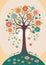 Childrens Illustration Of Human Brain Tree With Flowers, Self Care And Mental Health Concept, Positive Thinking, Cr. Generative AI