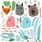 Childrens illustrations. Animals on a white background. Isolated wild animals. Children`s illustration. Poster for the kids club