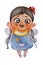 Childrens illustrations. A cute and smiling little fairy girl with a haircut and a red bow, with wings and a magic wand