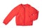 Childrens jacket for spring and autumn. Stylish red warm down jacket isolated on a white background. Child fashion.