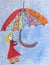 Childrens painting - girl with umbrella in the rain