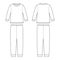 Childrens pajamas technical sketch. Cotton sweatshirt and pants. KIds nighwear design template