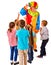 Childrens party entertainers. Birthday child clown playing with children.