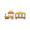 Childrens passenger toy train, colorful cartoon railroad toy with locomotive vector Illustration on a white background
