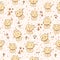 Childrens pattern. Seamless background with a crowd of cats. Vector illustration of wild and domestic animals.