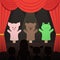 Childrens puppet theater performance with animals actors and kids audience vector illustration