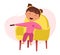 Childrens daily routine vector illustration. Cute cheerful girl relax in a chair and watch TV. Ideal for