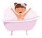 Childrens daily routine vector illustration. Cute cheerful girl taking a bath. Ideal for childrens iteams