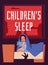 Childrens sleep problem banner with frightened child flat vector illustration.