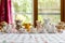 childrens tea party setup with stuffed animals