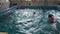 Childrens Training in indoor swimming pool defocused. Group of kid swim in water.