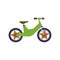 Childrens two-wheeled kick-bike cartoon flat vector illustration isolated.