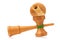 Childrens wooden kendama toy with green threads isolated on white background