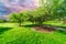 Childrenâ€™s park playground in Suburban Melbourne Victoria Australia. Lovely green grass and nice sunset colours in the sky