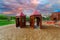 Childrenâ€™s park playground in Suburban Melbourne Victoria Australia. Lovely green grass and nice sunset colours in the sky