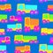 Childs drawing delivery truck Seamless pattern. Baby's toy on a blue background.
