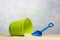 Childâ€™s Sand Bucket and Shovel Beach Scene With Copy Space