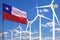 Chile alternative energy, wind energy industrial concept with windmills and flag industrial illustration - renewable alternative