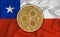 Chile flag, ripple gold coin on flag background. The concept of blockchain, bitcoin, currency decentralization in the country. 3d-
