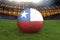 Chile football team ball on big stadium background. Chile Team competition concept. Chile flag on ball team tournament in Russia.