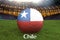 Chile football team ball on big stadium background. Chile Team competition concept. Chile flag on ball team tournament in Russia.