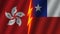 Chile and Hong Kong Flags Together, Fabric Texture, Thunder Icon, 3D Illustration