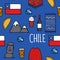 Chile icons. Chilean theme seamless doodle pattern
