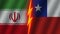 Chile and Iran Flags Together, Fabric Texture, Thunder Icon, 3D Illustration