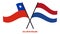 Chile and Netherlands Flags Crossed And Waving Flat Style. Official Proportion. Correct Colors