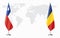 Chile and Romania flags for official meeting