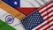 Chile United States of America India Flags Together Fabric Texture Illustration