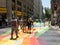 Chilean citizens walking through the Flag Walk Paseo Bandera in