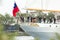 Chilean flag at the stern- tall ship Esmeralda