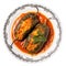 Chiles Rellenos On A White Ornate Round Smooth Plate On Isolated Transparent Background Mexican Food. Generative AI