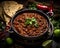 The chili con carne is fiery and flavorful.