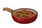 Chili con carne in pan - mexican traditional food. Vector engraving