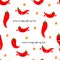 Chili emoji seamless pattern with handwritten quote Come on baby light my fire. Vector illustration