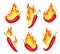 Chili on fire. Cartoon hot red peppers with flames. Spicy food icon, emblem for mexican sauce or restaurant. Chilli