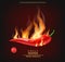 Chili on fire vector realistic. Hot pepper advert concept. Dark background. 3d illustration burning food poster