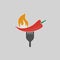 Chili pepper in flames on a fork. Vector illustration.