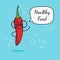 Chili pepper with speech bubble. Balloon sticker. Cool vegetable. Vector illustration. Chili pepper clever nerd character. Healthy