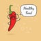 Chili pepper with speech bubble. Balloon sticker. Cool vegetable. Vector illustration. Chili pepper clever nerd character. Healthy