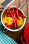 Chili peppers with habanero in colander