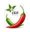 Chili peppers red and green fresh with leaves and flower chili realistic design