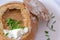 Chili soup in a bread bowl