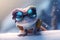 Chillaxin\\\' in the Snow: Cool Photorealistic Cartoon Chameleon with Snow Goggles